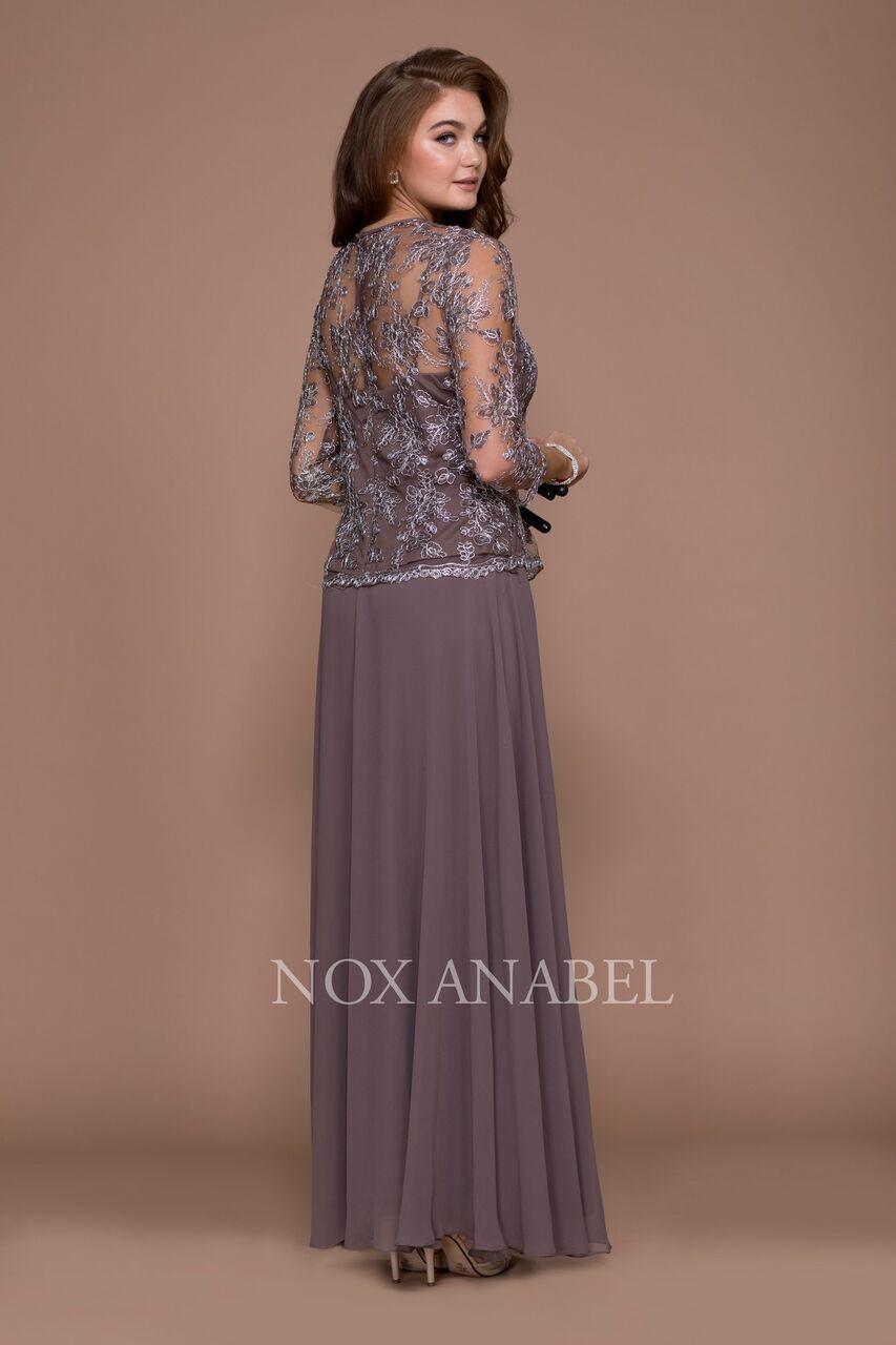 Formal Long Sleeve Mother of the Bride Dress Mocha - The Dress Outlet Nox Anabel