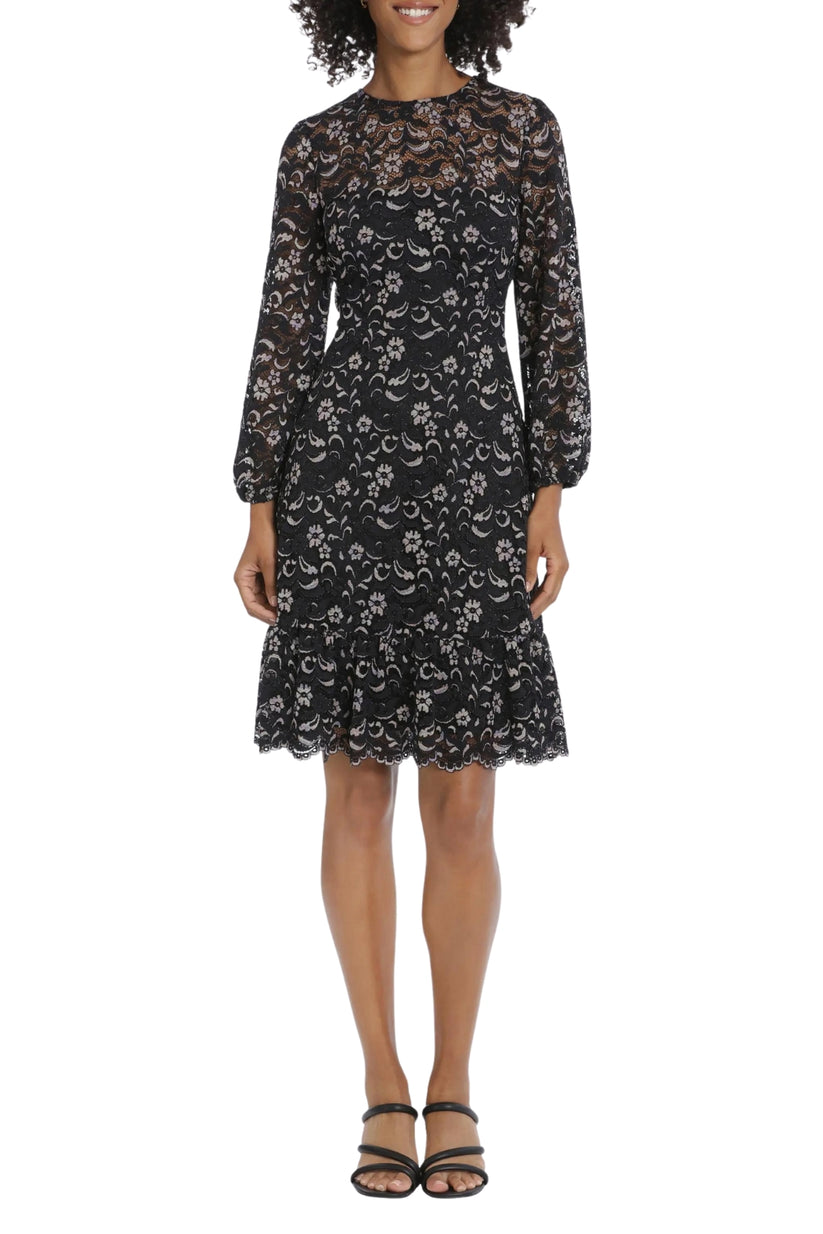 Cocktail Dresses Long Sleeve Floral Lace Short Cocktail Dress Black Multi