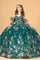 Long Quinceanera Dress Glitter Mesh Ball Gown - The Dress Outlet Emerald