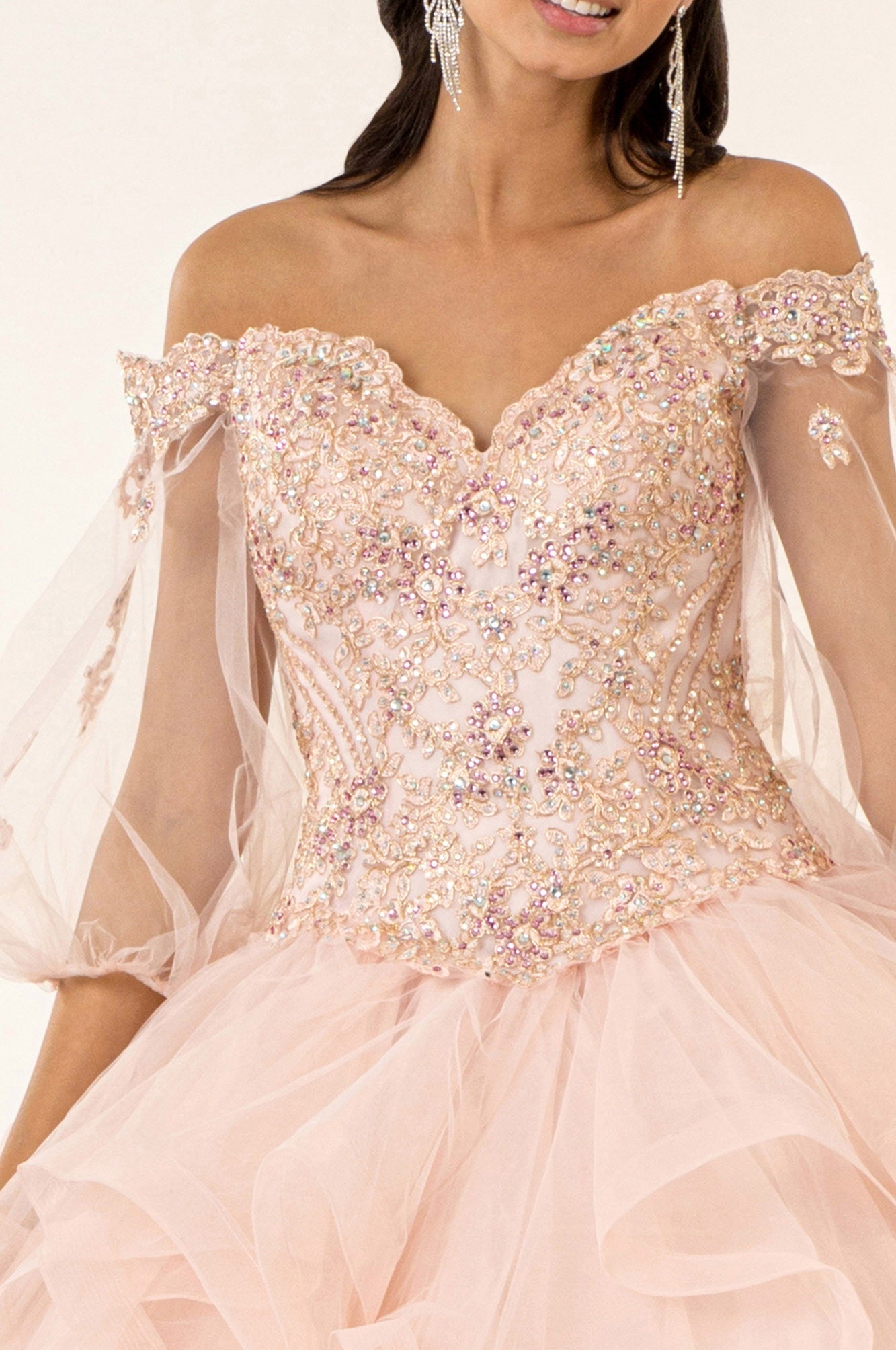 Long Quinceanera Ball Gown Sweet 16 - The Dress Outlet Elizabeth K Blush