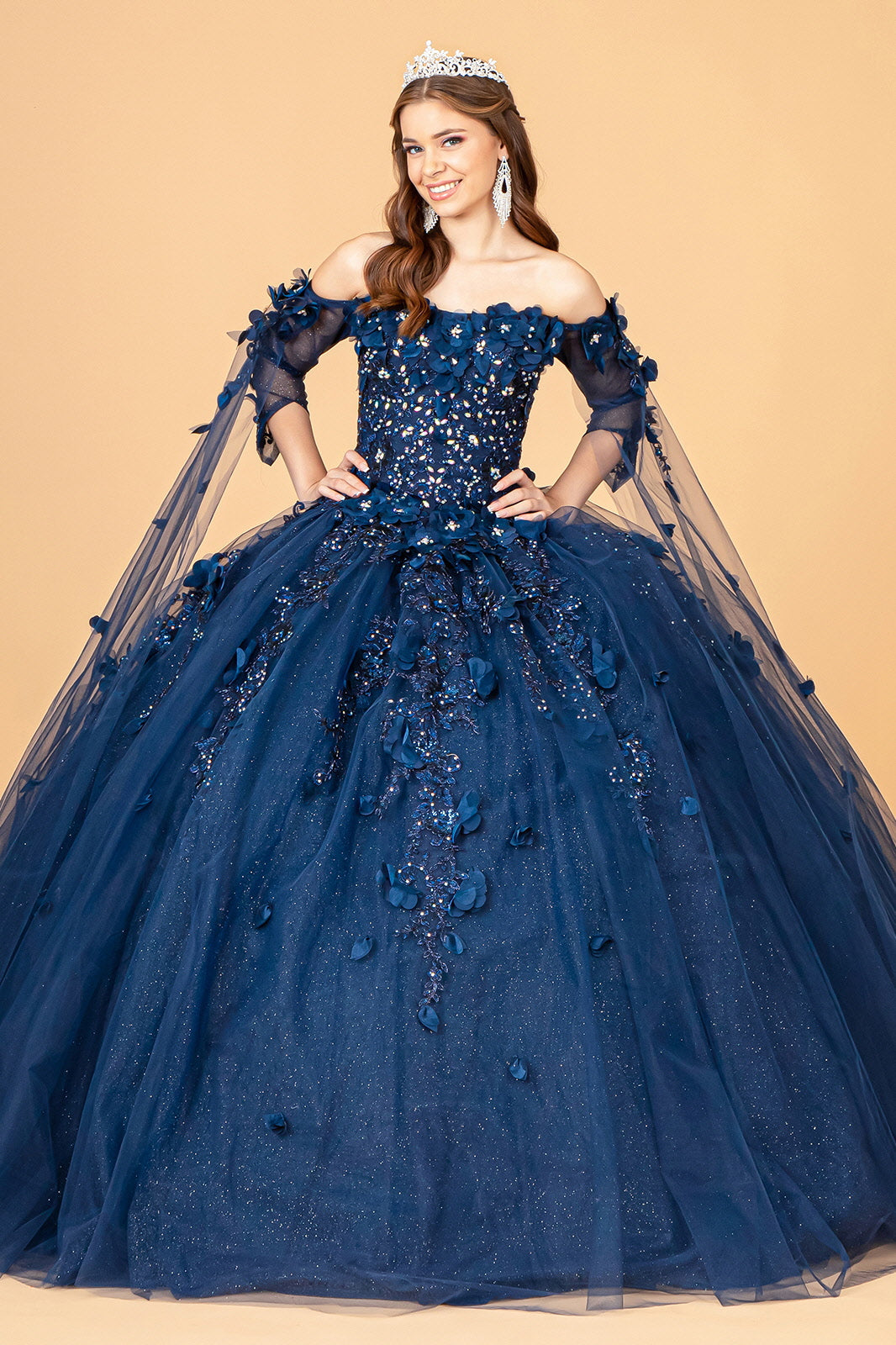 Quinceniera Dresses Off Shoulder Long Quinceniera Dress Navy