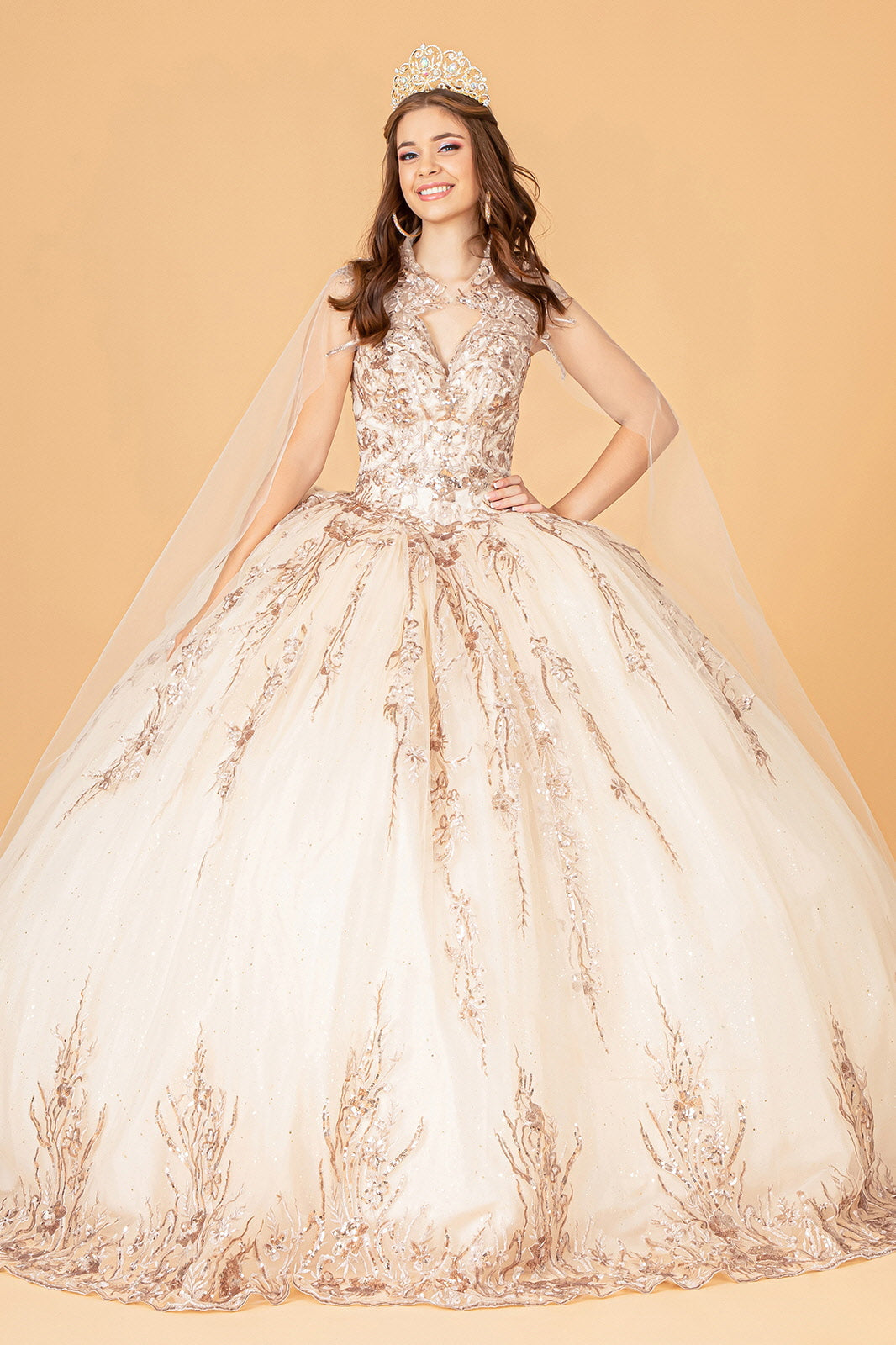 Quinceniera Dresses Sleeveless Long Quinceniera Dress Champagne