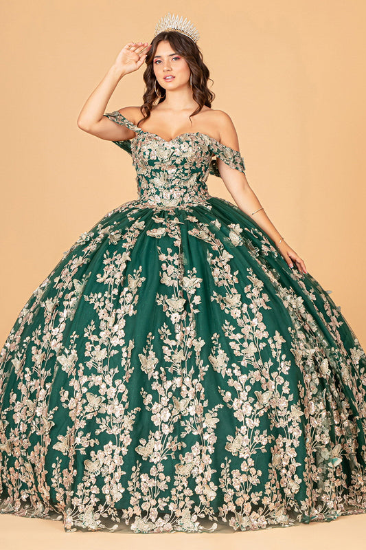 Quinceniera Dresses Long Off Shoulder Ball Gown  Green