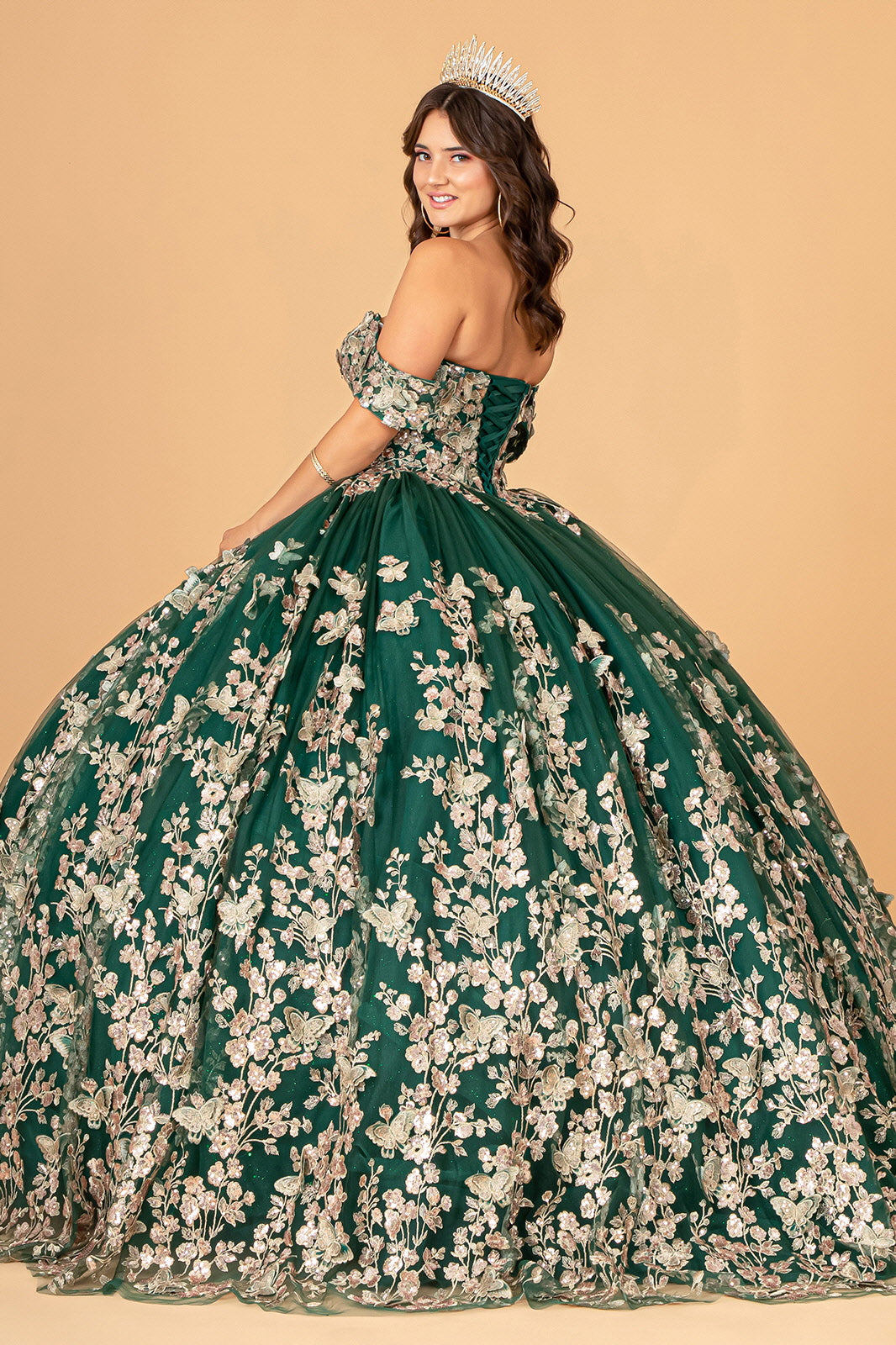 Quinceniera Dresses Long Off Shoulder Ball Gown  Green