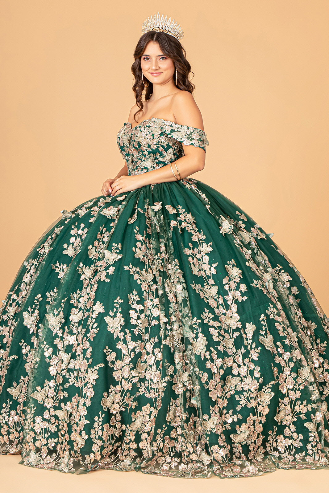 Quinceniera Dresses Long Off Shoulder Ball Gown  Green