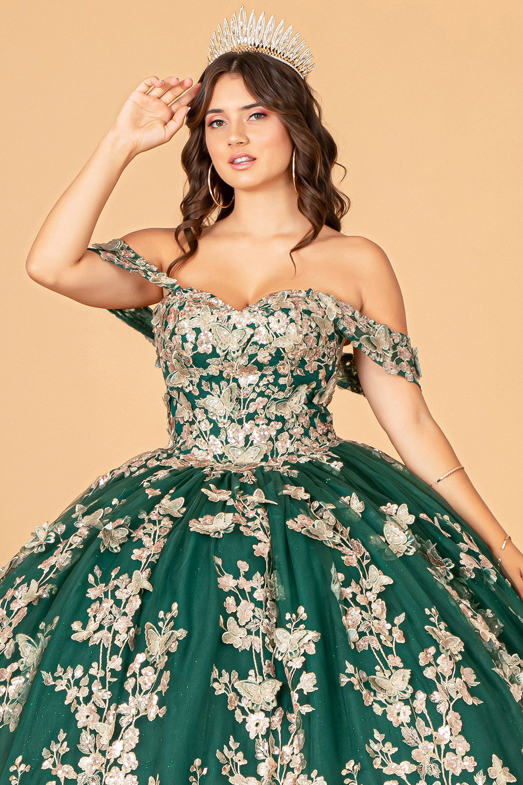 Quinceniera Dresses Long Off Shoulder Ball Gown  Green