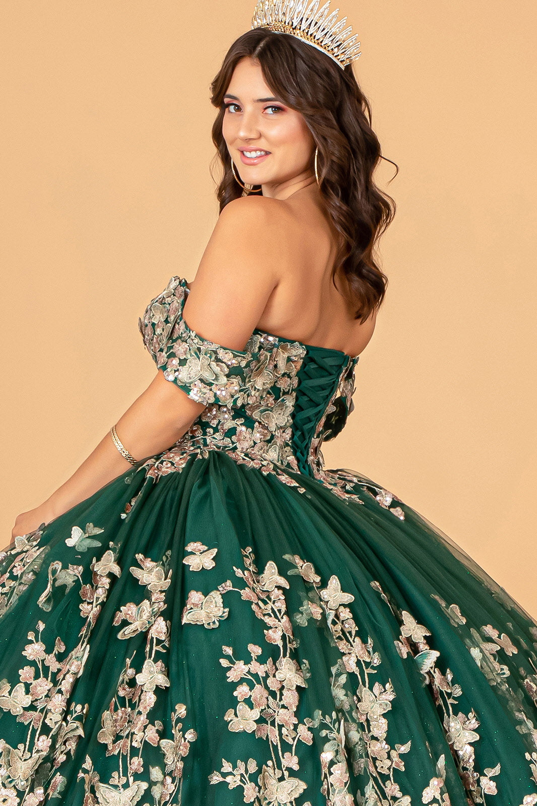 Quinceniera Dresses Long Off Shoulder Ball Gown  Green