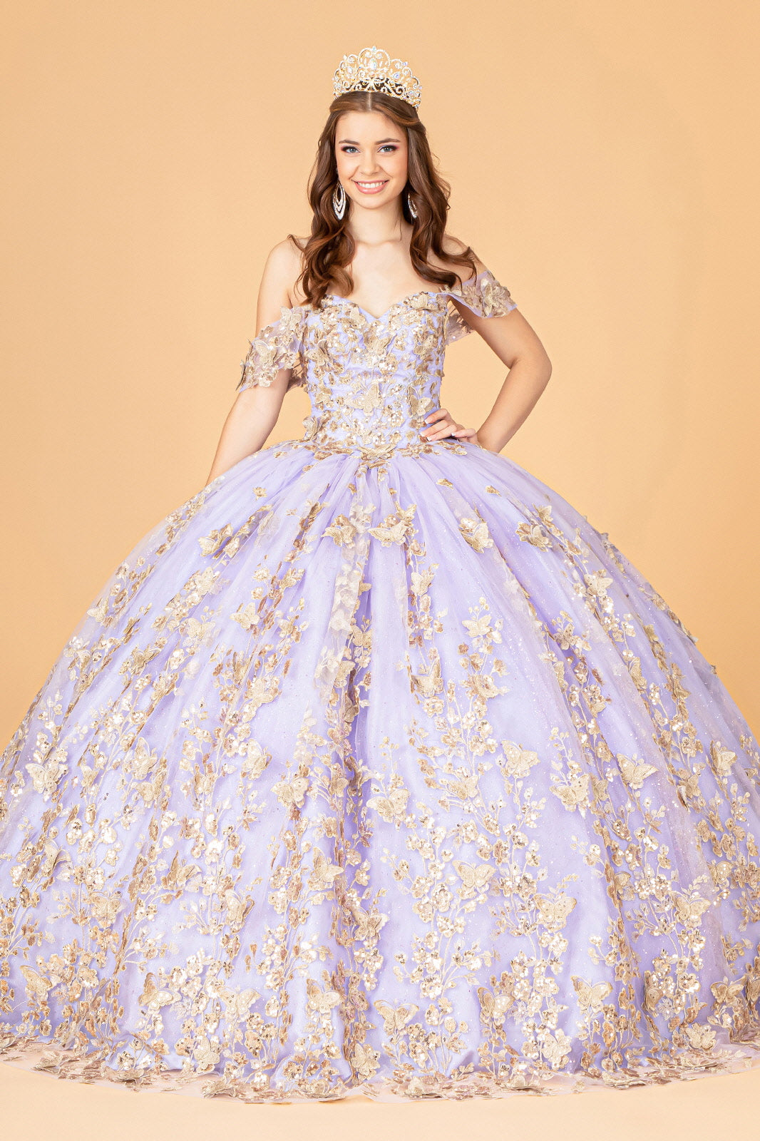 Quinceniera Dresses Long Off Shoulder Ball Gown  Lilac