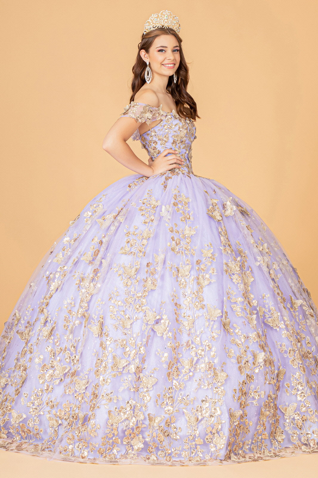 Quinceniera Dresses Long Off Shoulder Ball Gown  Lilac
