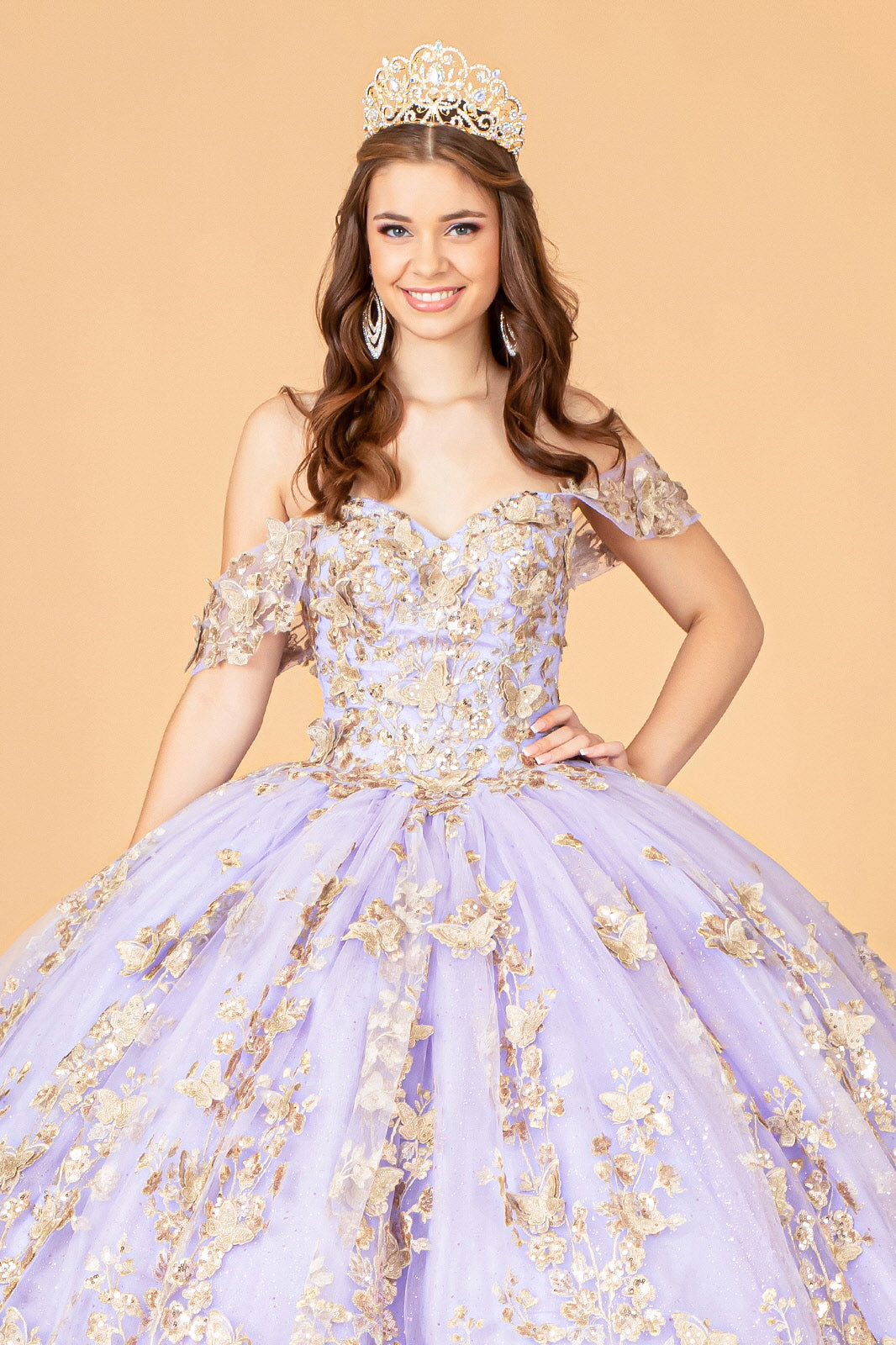 Quinceniera Dresses Long Off Shoulder Ball Gown  Lilac