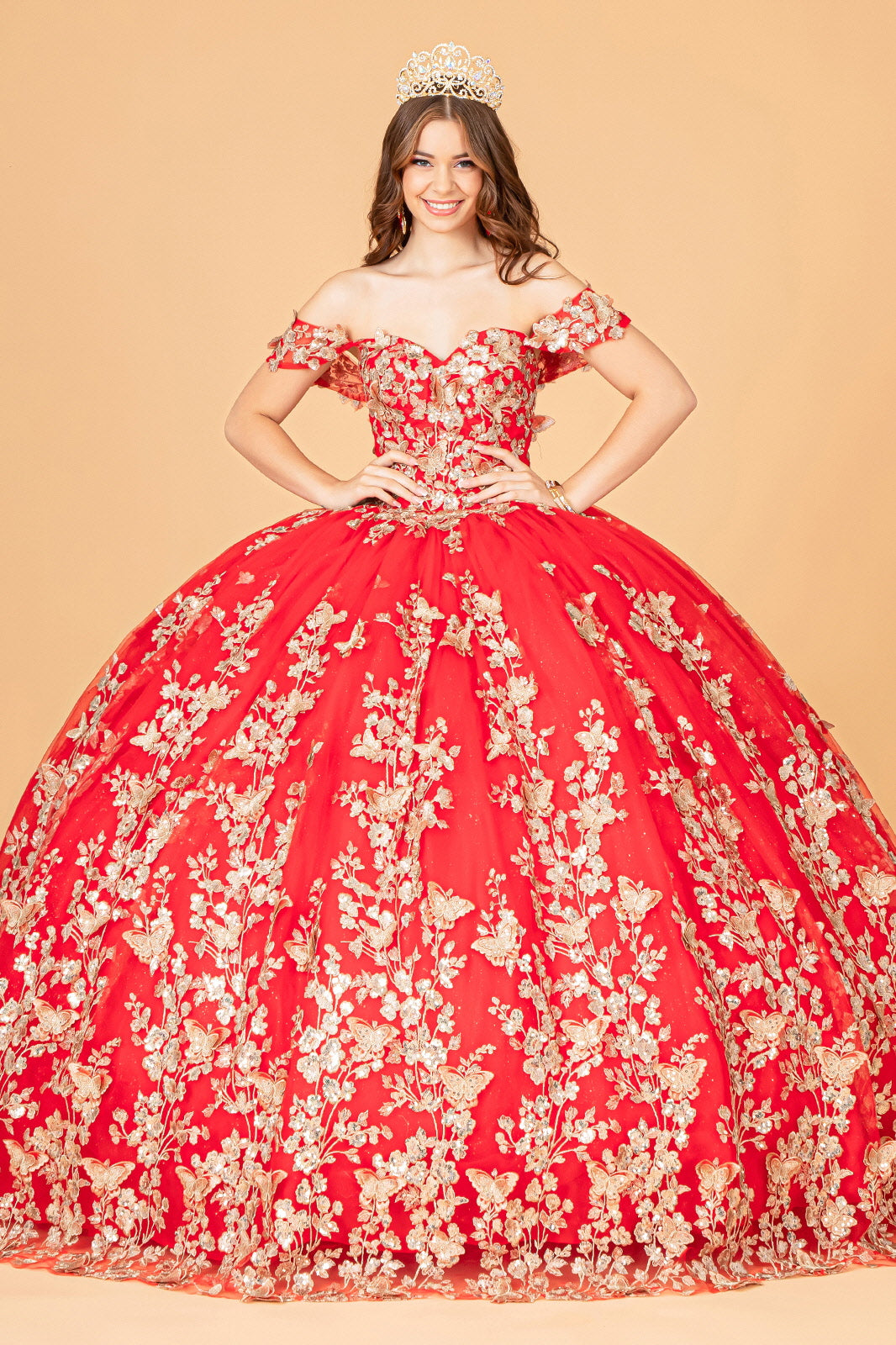 Quinceniera Dresses Long Off Shoulder Ball Gown  Red