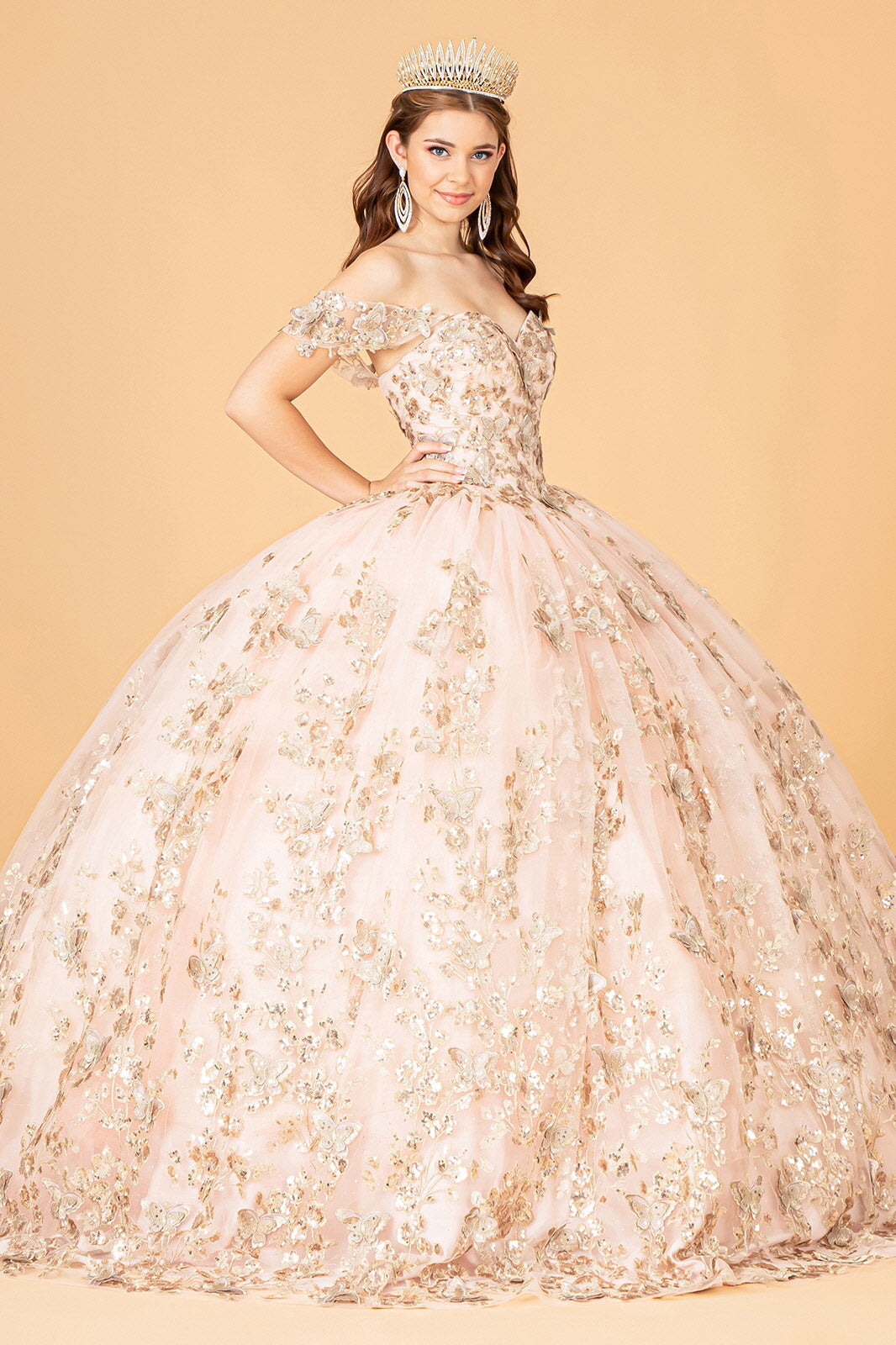 Quinceniera Dresses Long Off Shoulder Ball Gown  Rose Gold