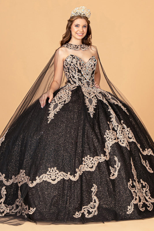 Quinceniera Dresses Strapless Long Sparkling Quinceniera Dress Black