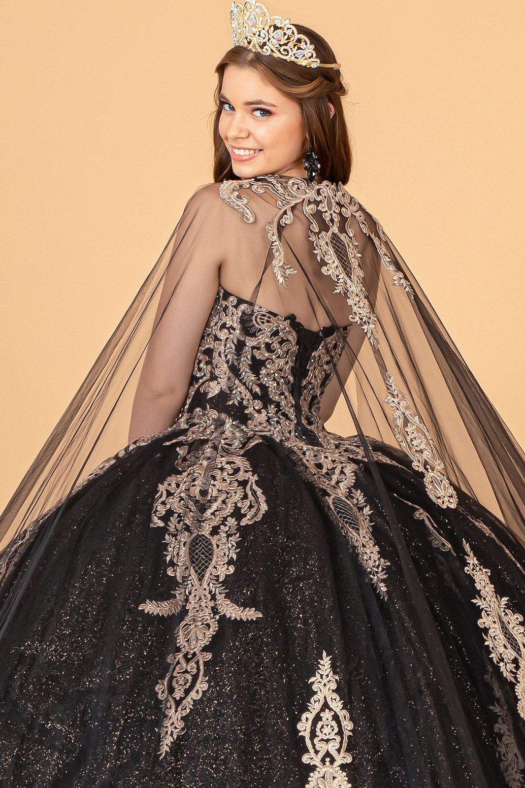Quinceniera Dresses Strapless Long Sparkling Quinceniera Dress Black