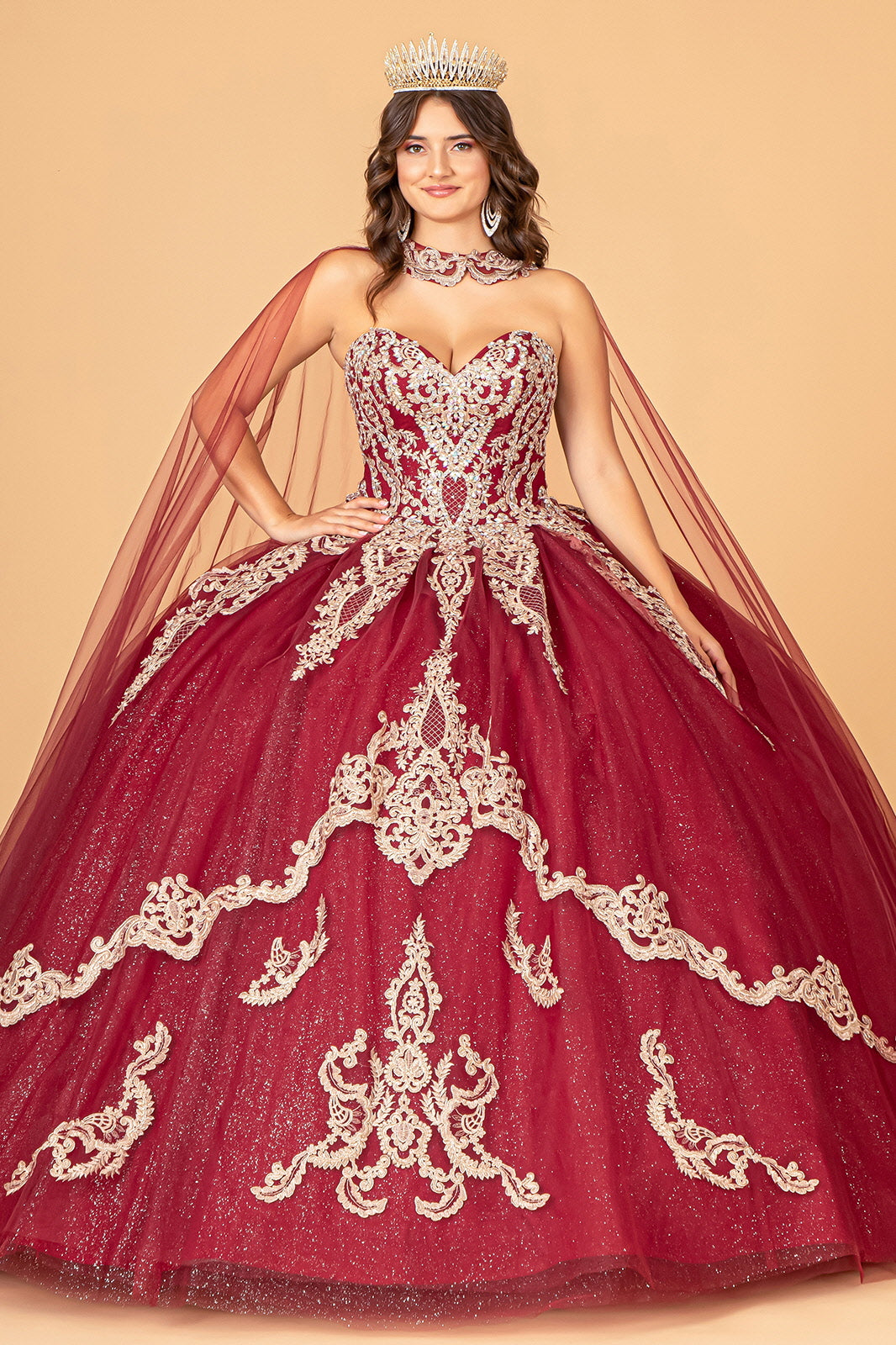 Quinceniera Dresses Strapless Long Sparkling Quinceniera Dress Burgundy
