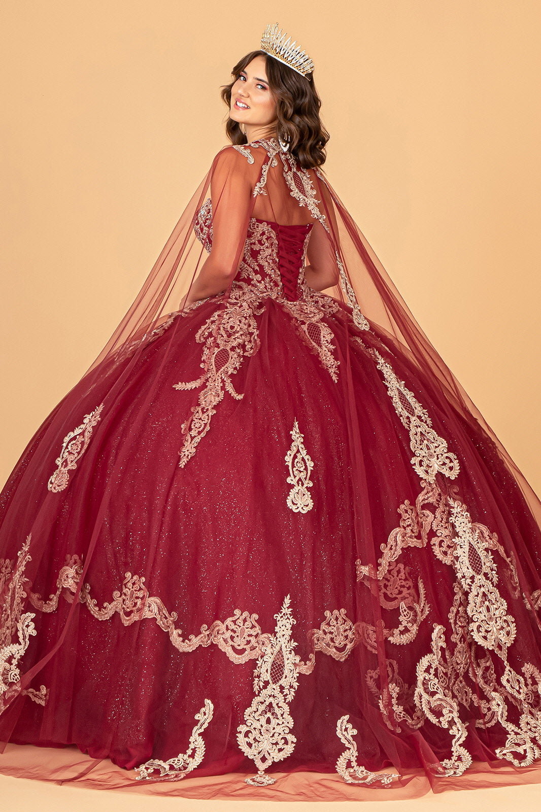 Quinceniera Dresses Strapless Long Sparkling Quinceniera Dress Burgundy