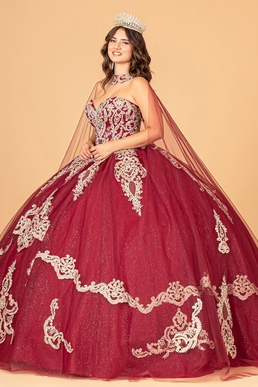 Quinceniera Dresses Strapless Long Sparkling Quinceniera Dress Burgundy