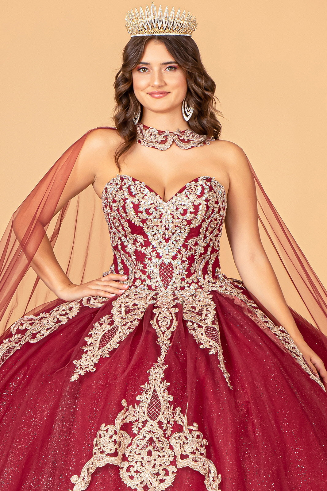 Quinceniera Dresses Strapless Long Sparkling Quinceniera Dress Burgundy