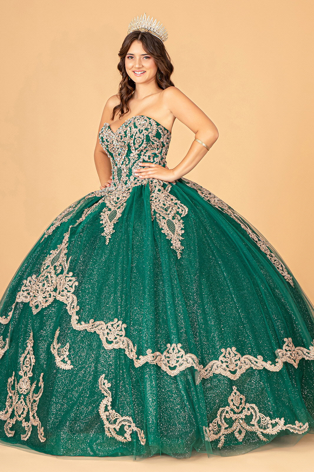Quinceniera Dresses Strapless Long Sparkling Quinceniera Dress Green
