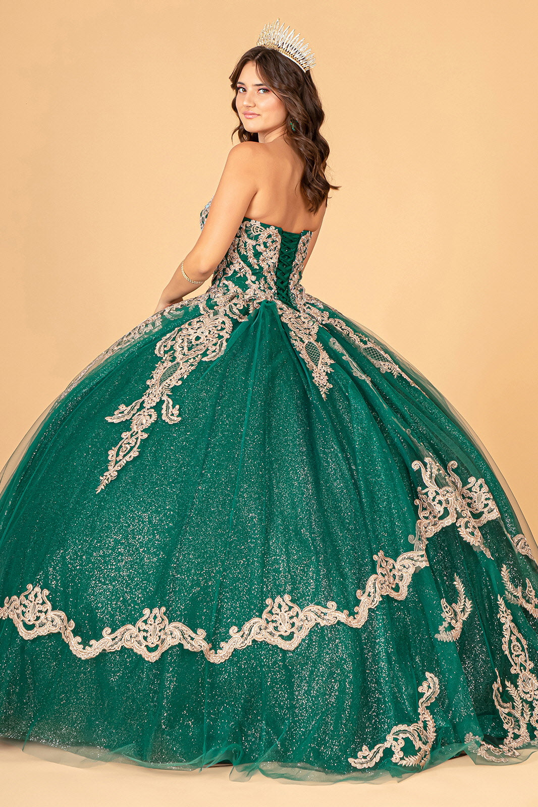 Quinceniera Dresses Strapless Long Sparkling Quinceniera Dress Green
