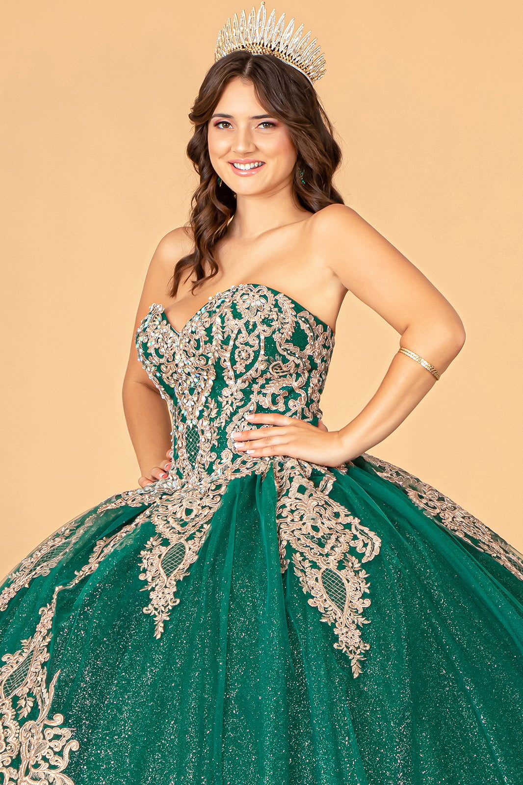 Quinceniera Dresses Strapless Long Sparkling Quinceniera Dress Green
