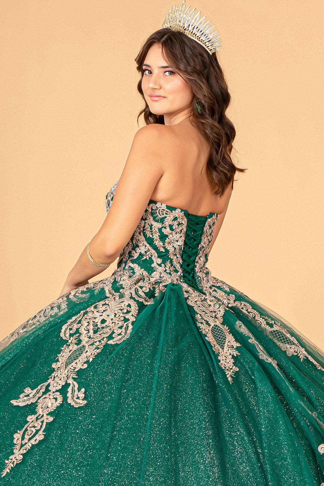 Quinceniera Dresses Strapless Long Sparkling Quinceniera Dress Green