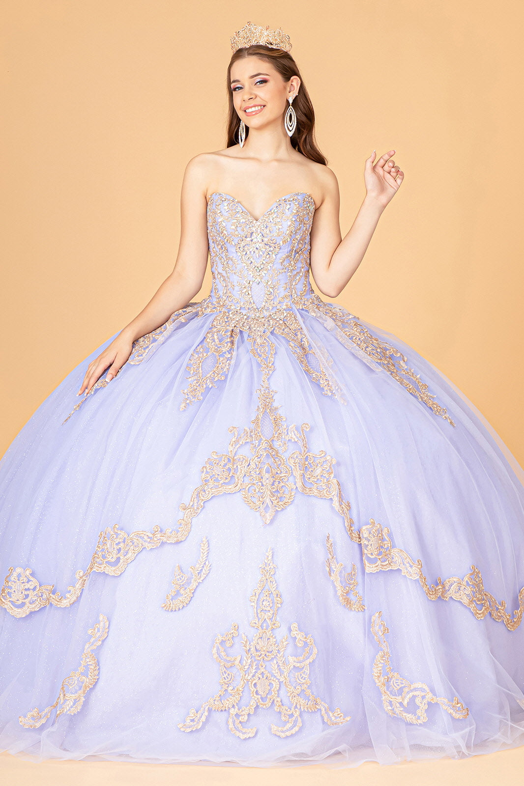 Quinceniera Dresses Strapless Long Sparkling Quinceniera Dress Lilac