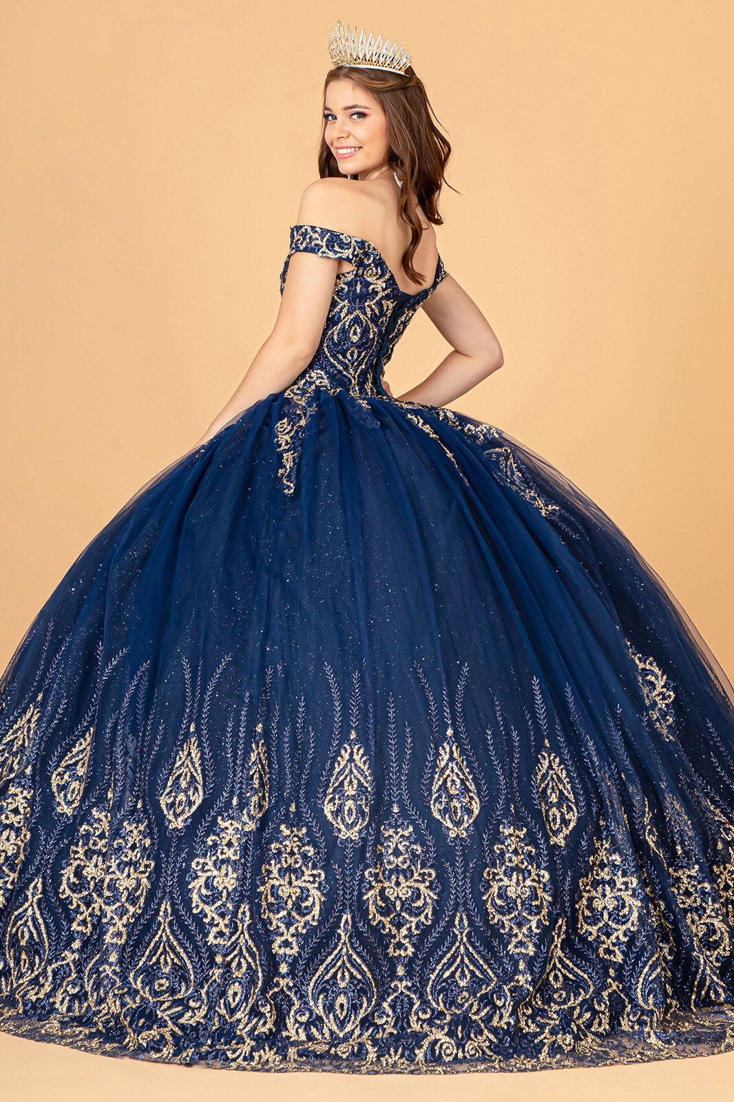Quinceniera Dresses Off Shoulder Long Sweet 16 Ball Gown Navy
