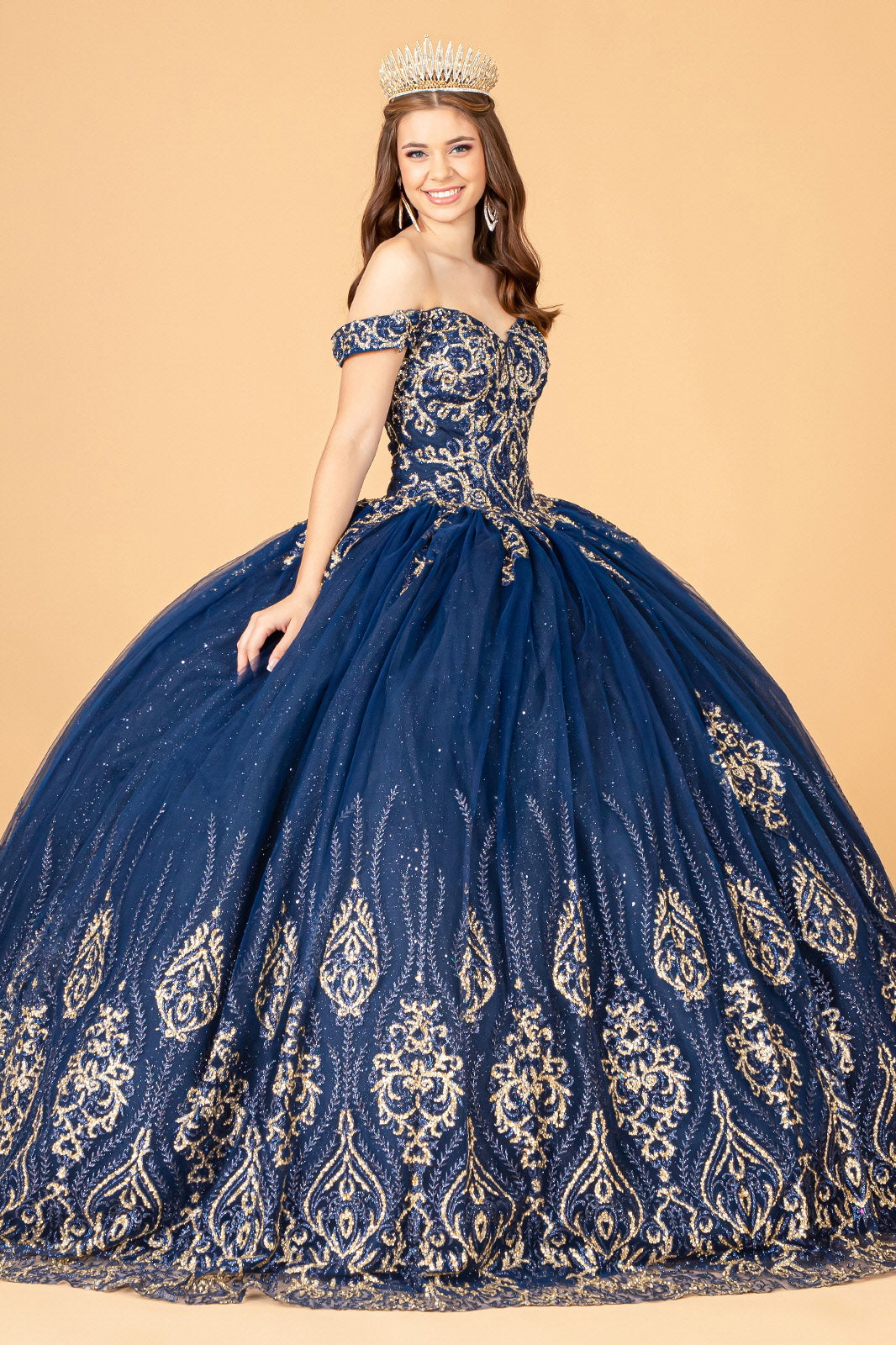 Quinceniera Dresses Off Shoulder Long Sweet 16 Ball Gown Navy