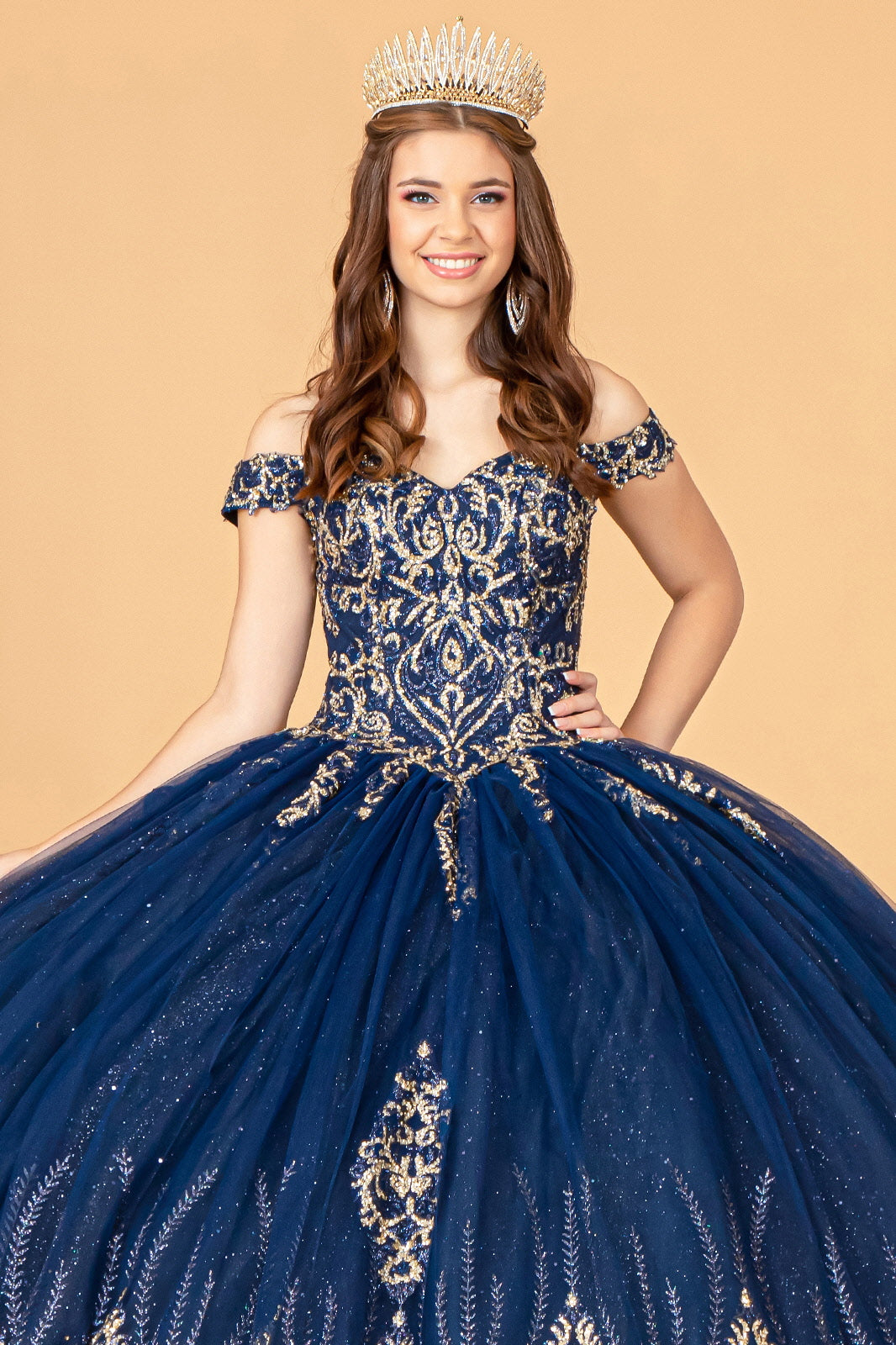 Quinceniera Dresses Off Shoulder Long Sweet 16 Ball Gown Navy