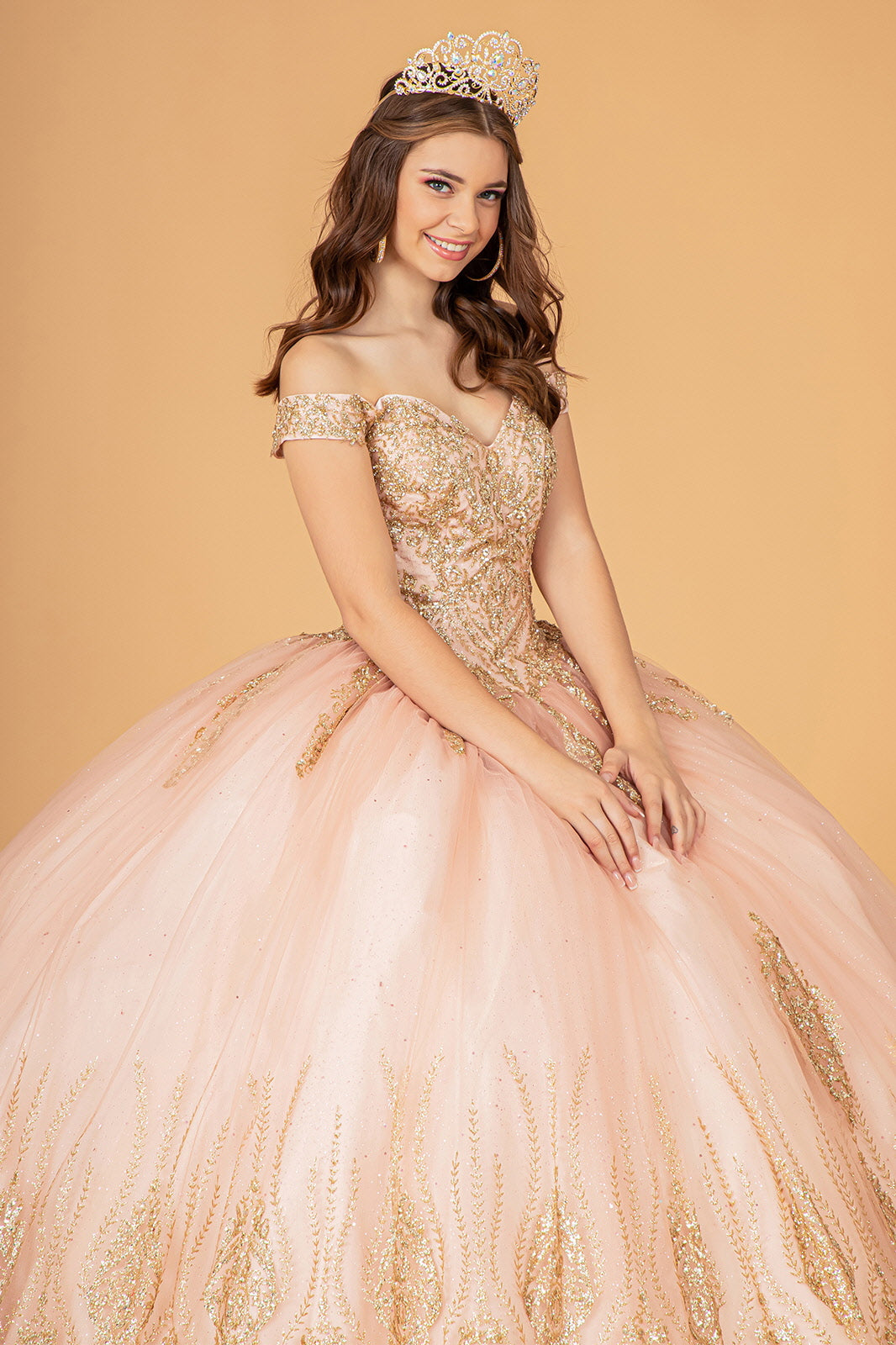 Quinceniera Dresses Off Shoulder Long Sweet 16 Ball Gown Rose Gold