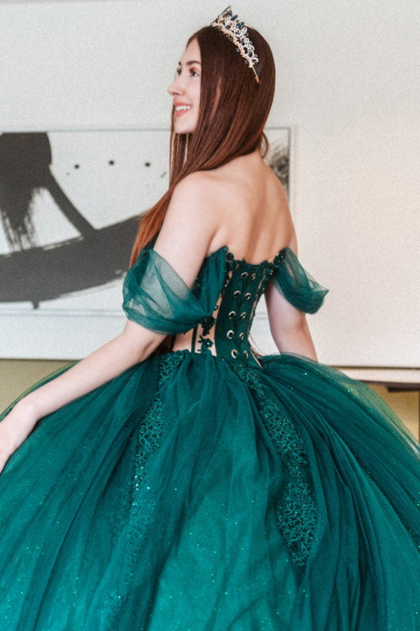 Quinceanera Dresses Long Glitter Beaded Quinceanera Dress Green