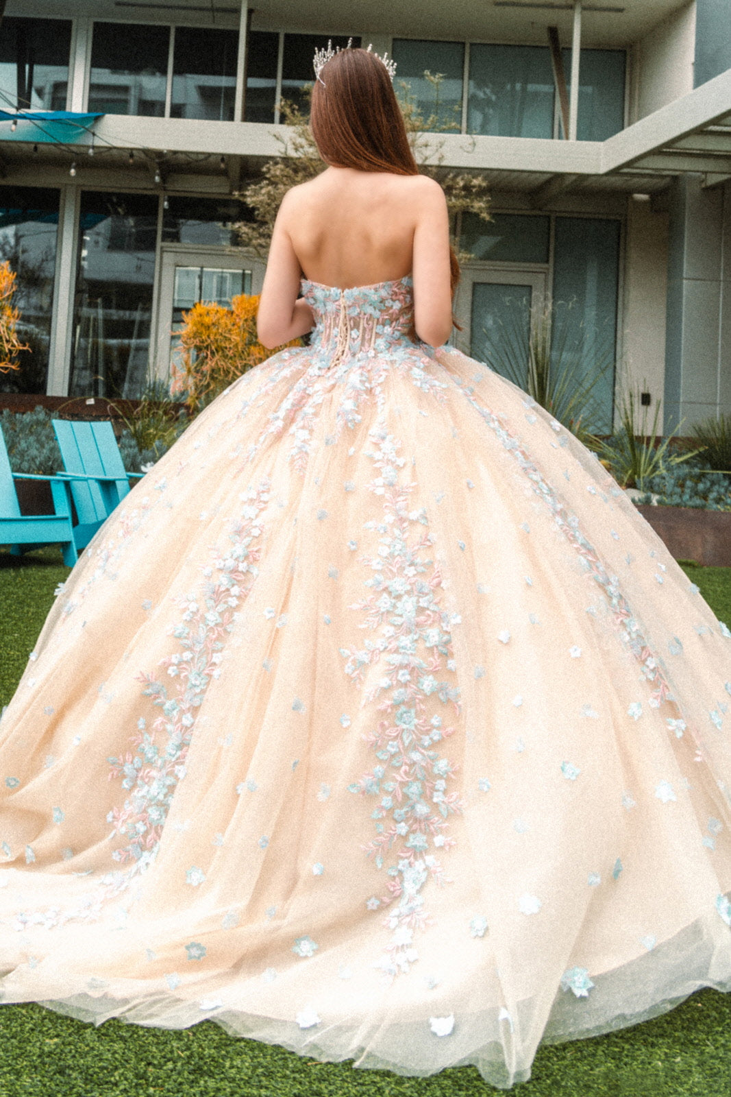 Quinceniera Dresses Long Quinceanera Dress 3D Floral Applique Ball Gown Champagne