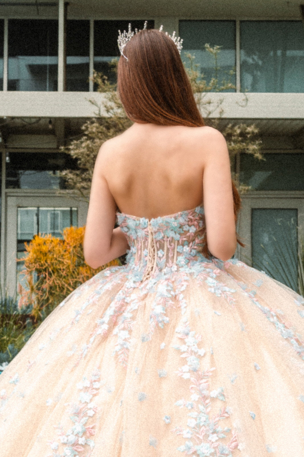 Quinceniera Dresses Long Quinceanera Dress 3D Floral Applique Ball Gown Champagne