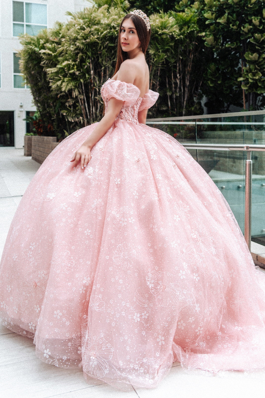 Quinceniera Dresses Long Ball Gown Glitter Print Sweetheart Quinceanera Dress Blush