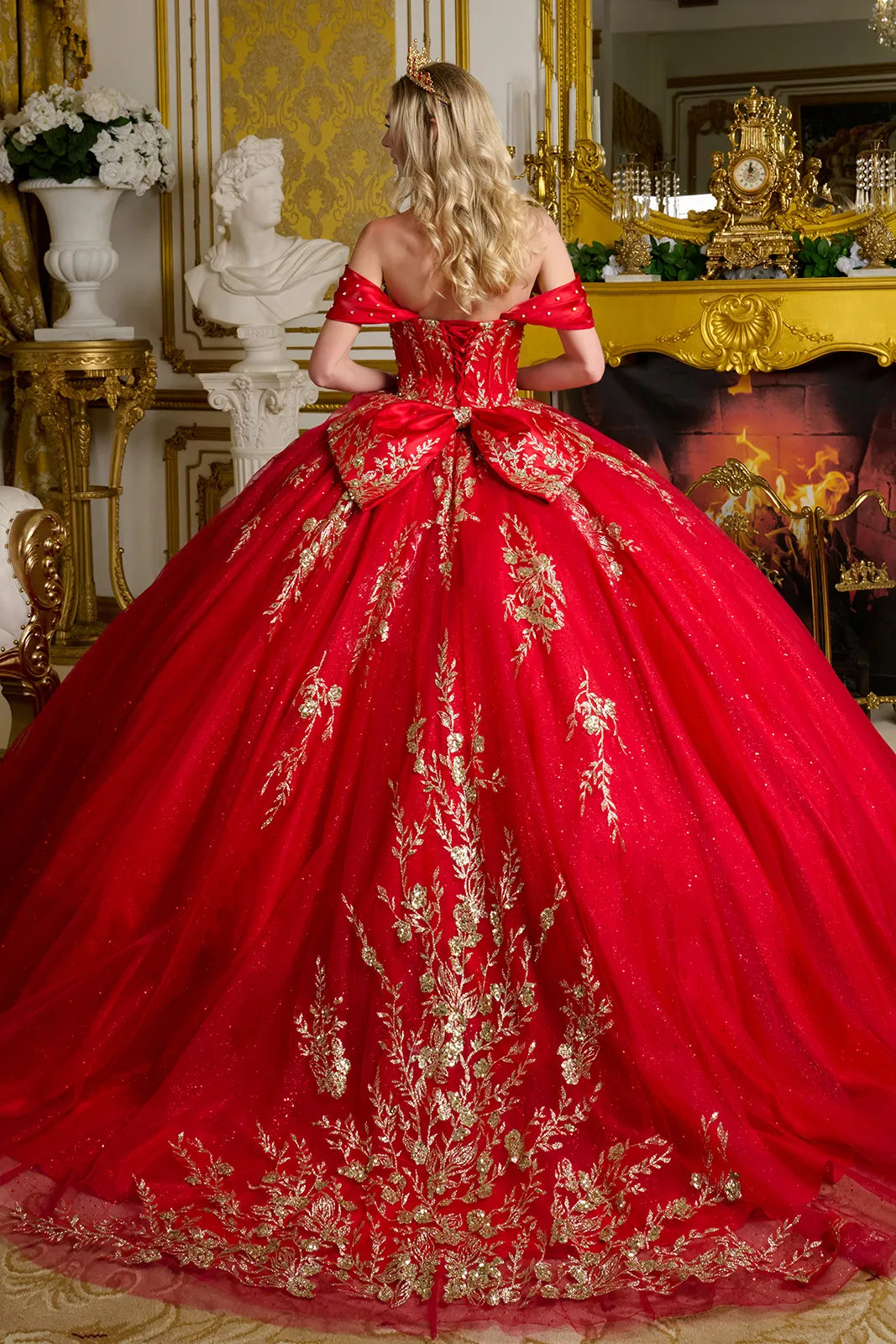 Quinceniera Dresses Long Sequin Ball Gown Pleated Quinceanera Dress Red
