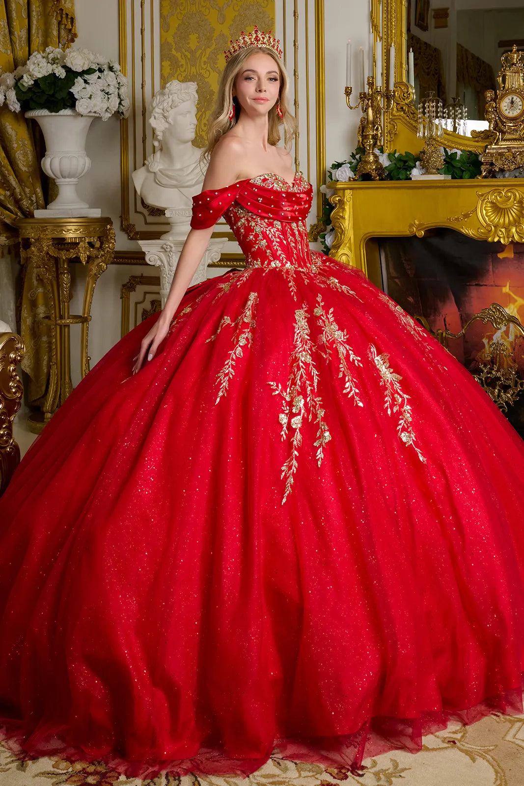 Quinceniera Dresses Long Sequin Ball Gown Pleated Quinceanera Dress Red