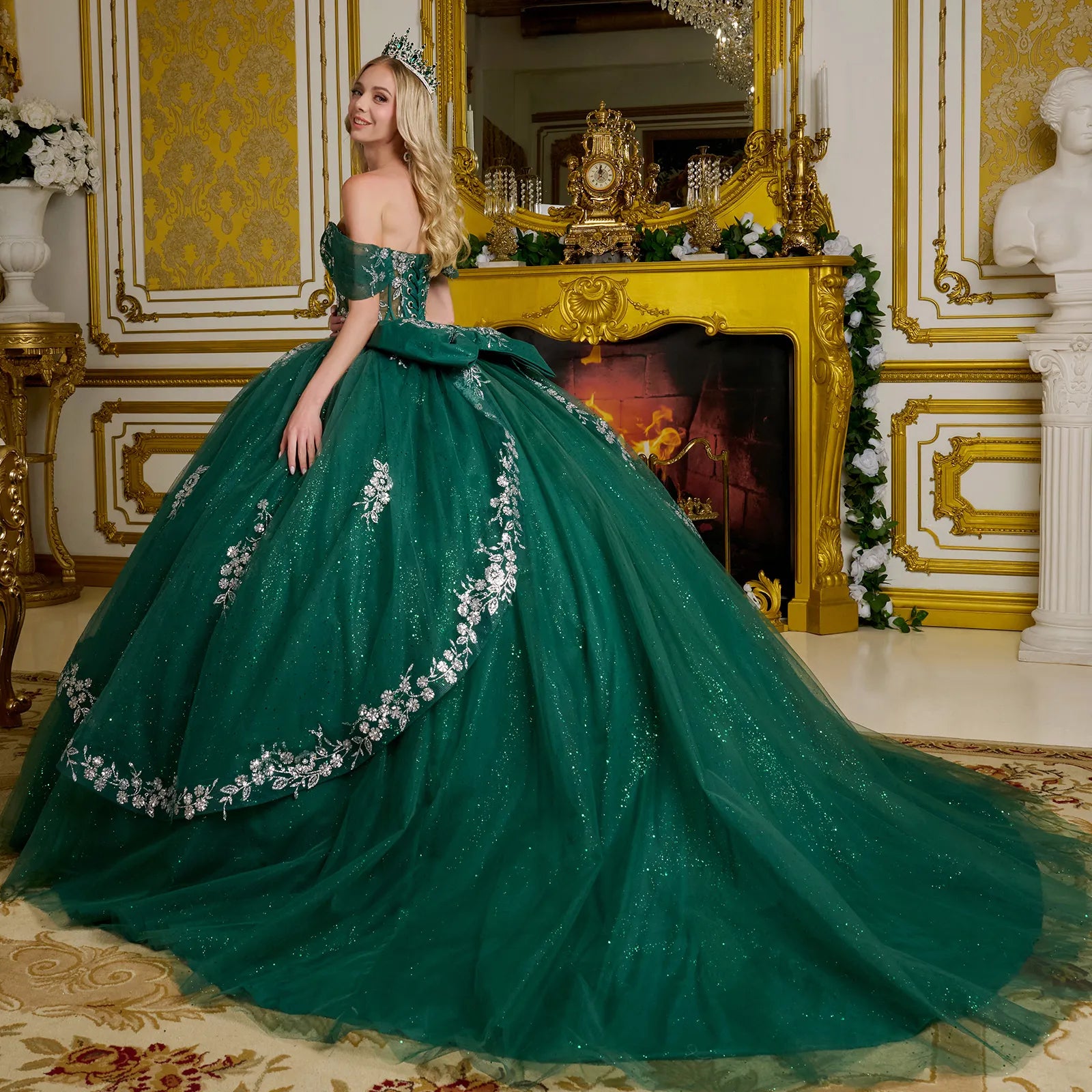 Quinceniera Dresses Ball Gown Long Sequin Sweet 16 Quinceanera Dress Green