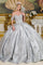 Quinceniera Dresses Ball Gown Long Floral Quinceanera Beaded Dress Silver