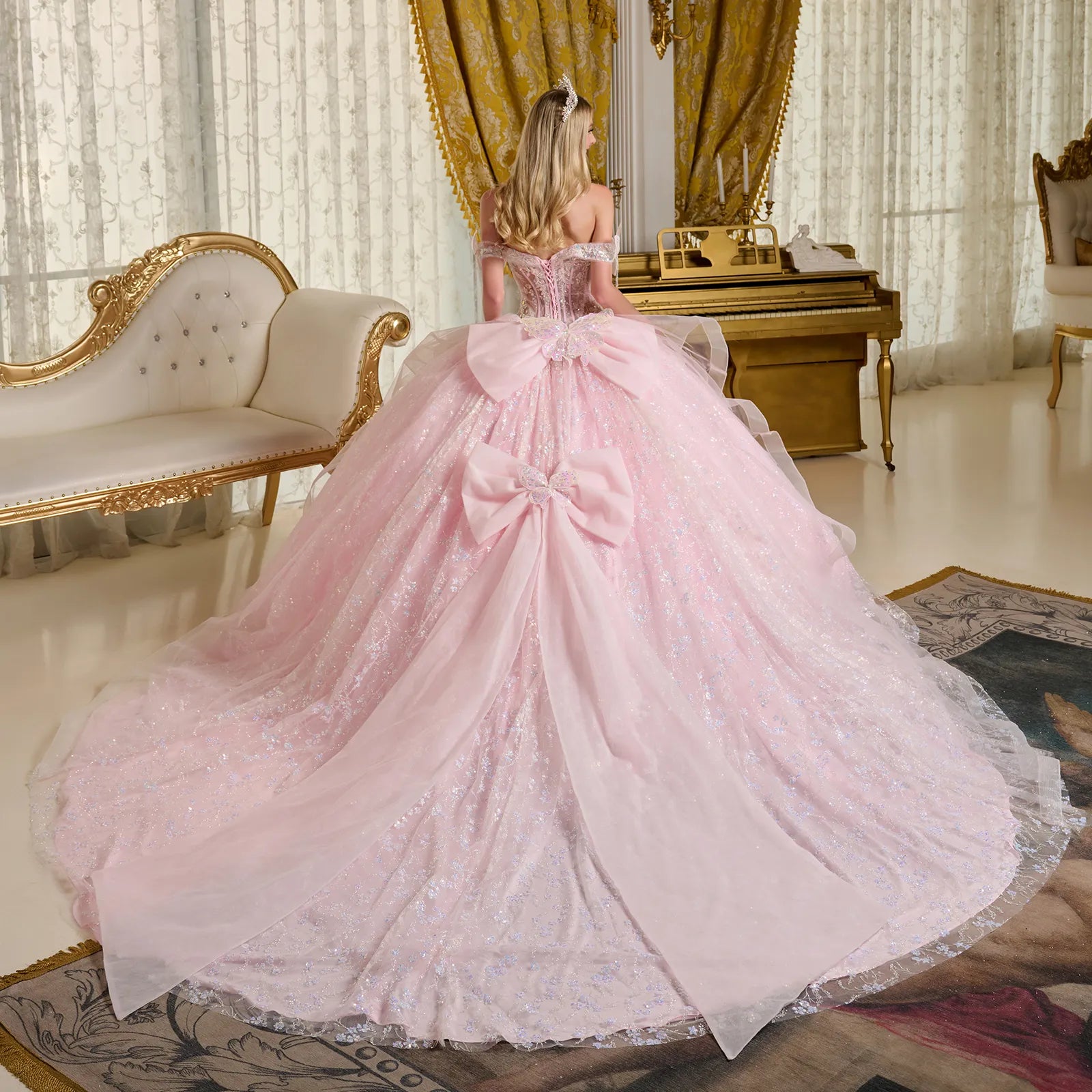 Quinceniera Dresses Ball Gown Long Glitter Quinceanera Sequin Dress Baby Pink