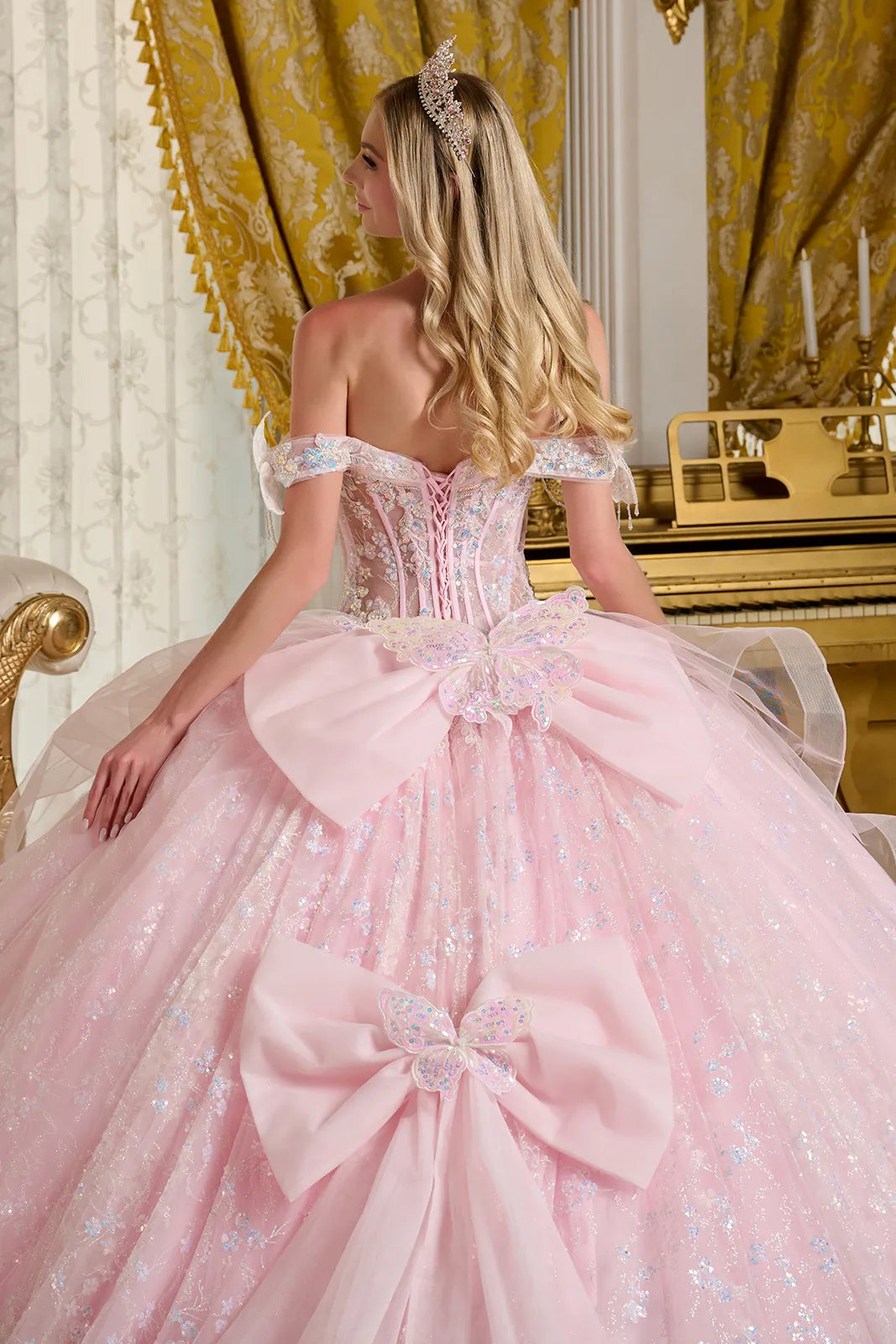 Quinceniera Dresses Ball Gown Long Glitter Quinceanera Sequin Dress Baby Pink
