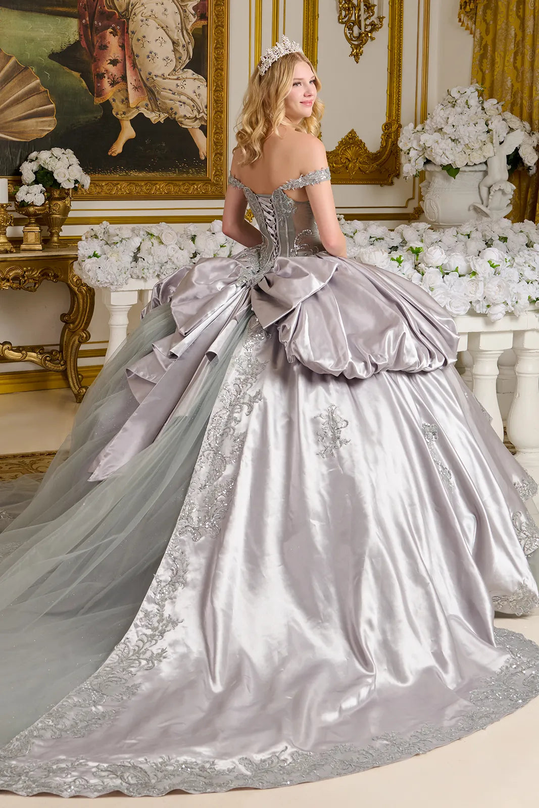 Quinceniera Dresses Long Metallic Sequin Quinceanera Sweet 16 Dress Silver
