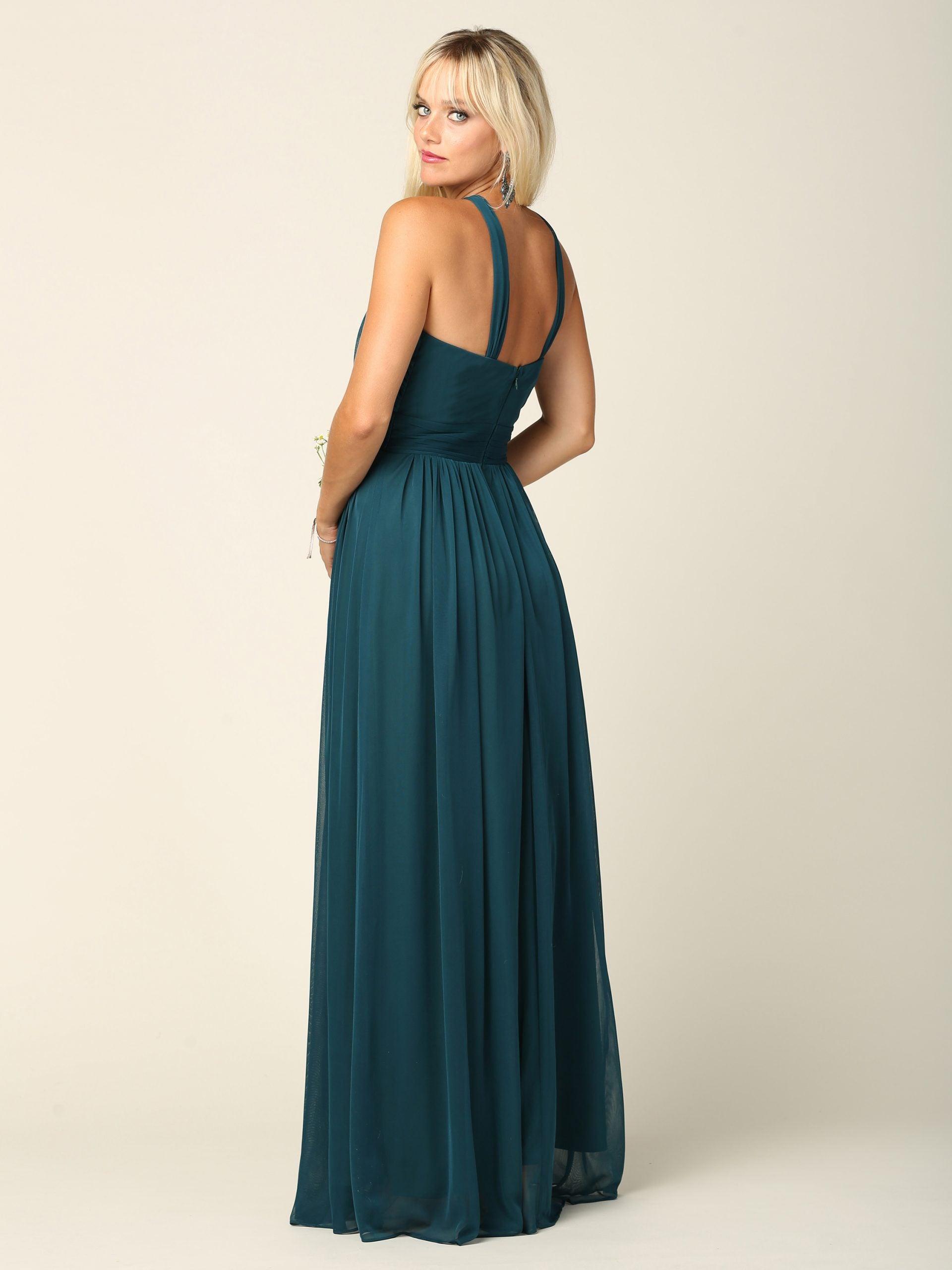 Halter Long Bridesmaid Dress Hunter Green