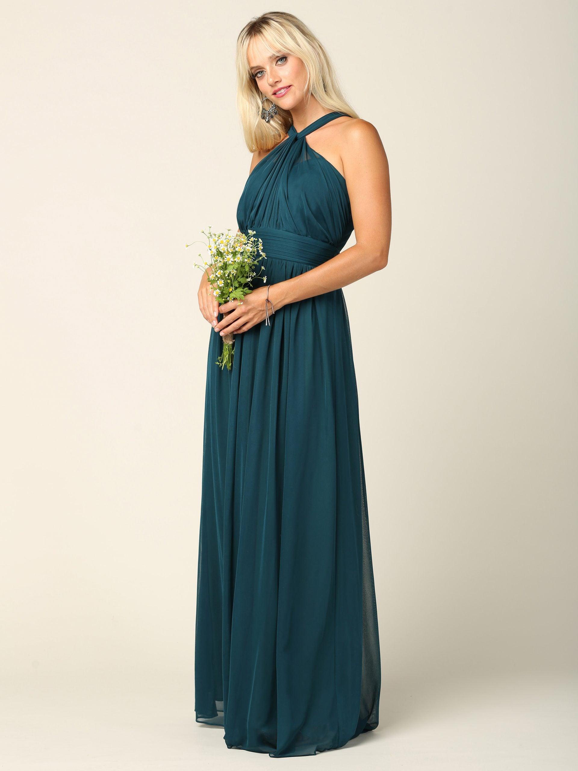 Halter Long Bridesmaid Dress Hunter Green