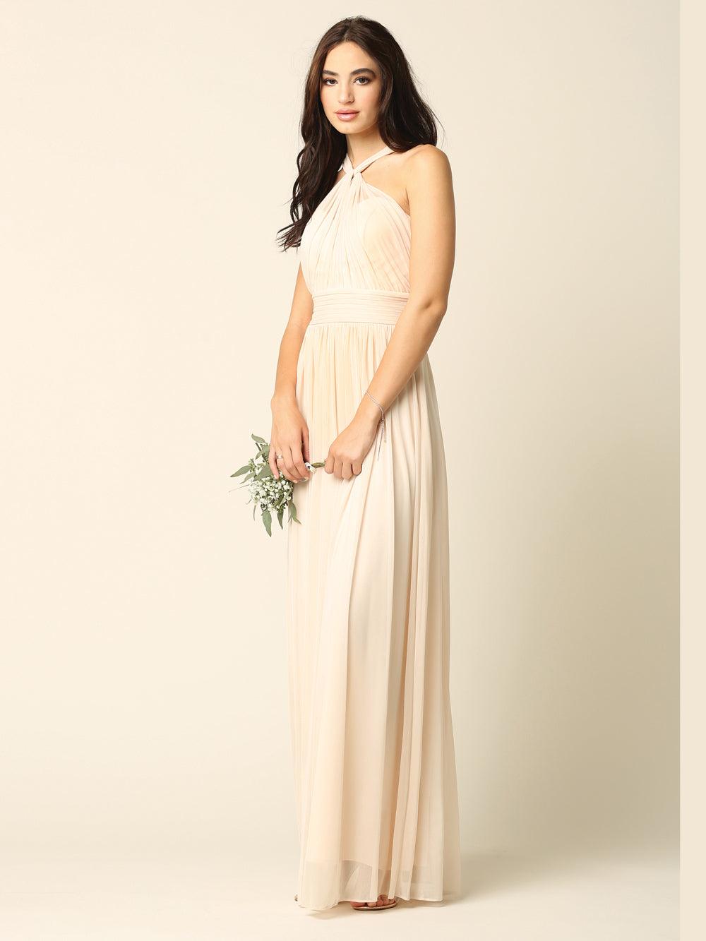 Halter Long Bridesmaid Dress Champagne