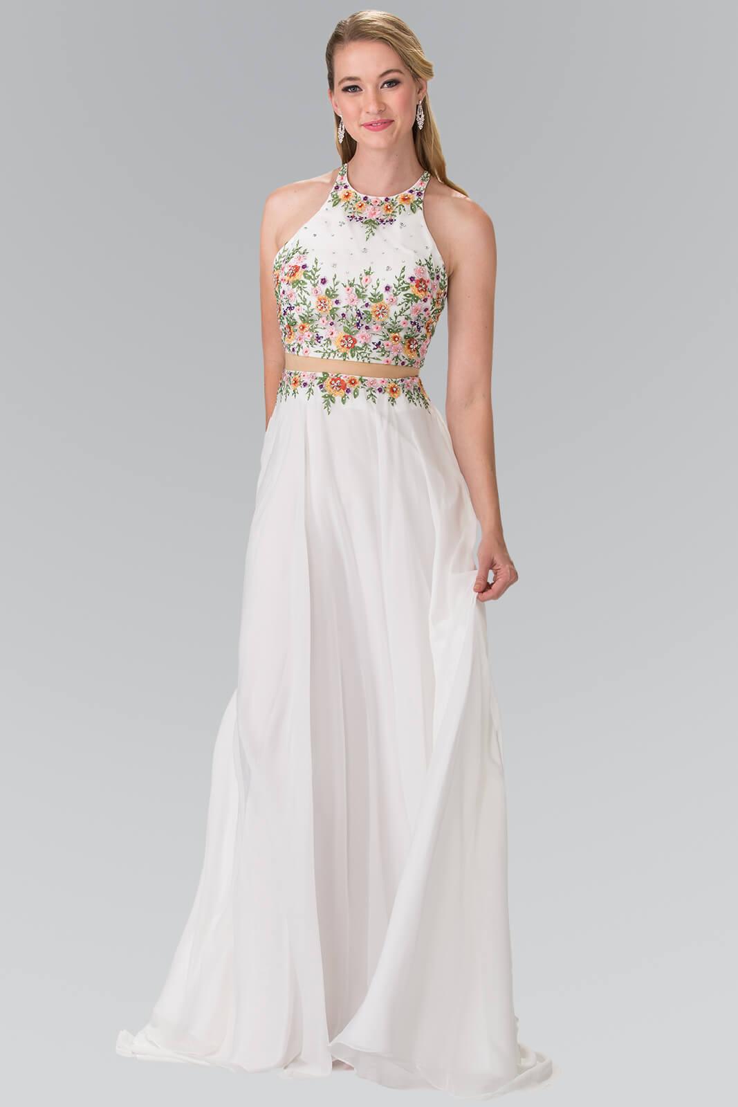High-Neck Mock Two-Piece Long Prom Dress Formal - The Dress Outlet Elizabeth K