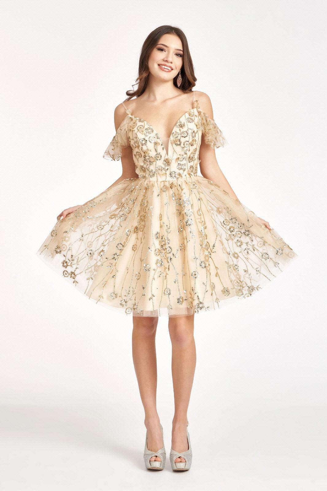 Homecoming Short Off Shoulder Mesh Cocktail Dress - The Dress Outlet