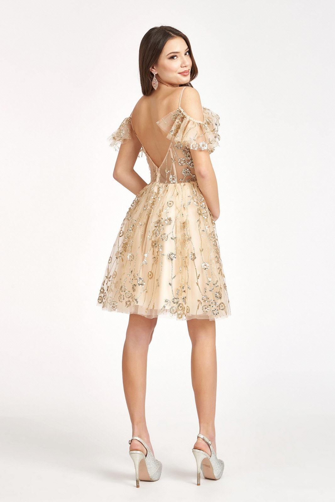 Homecoming Short Off Shoulder Mesh Cocktail Dress - The Dress Outlet