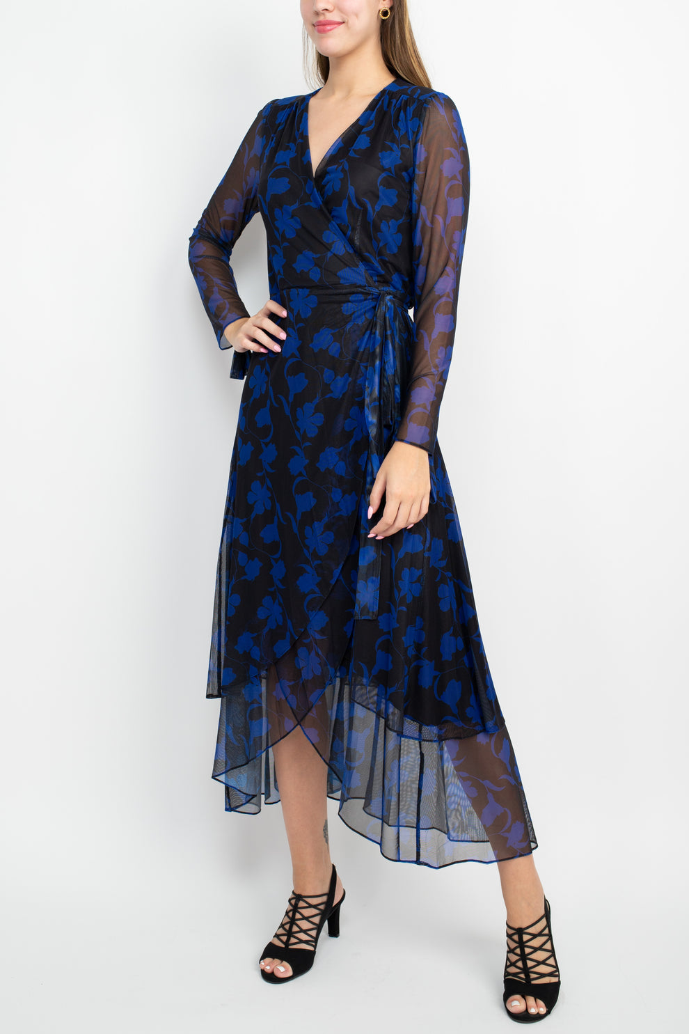 Cocktail Dresses Long Sleeve Prined Midi Cocktail Dress Black Azure