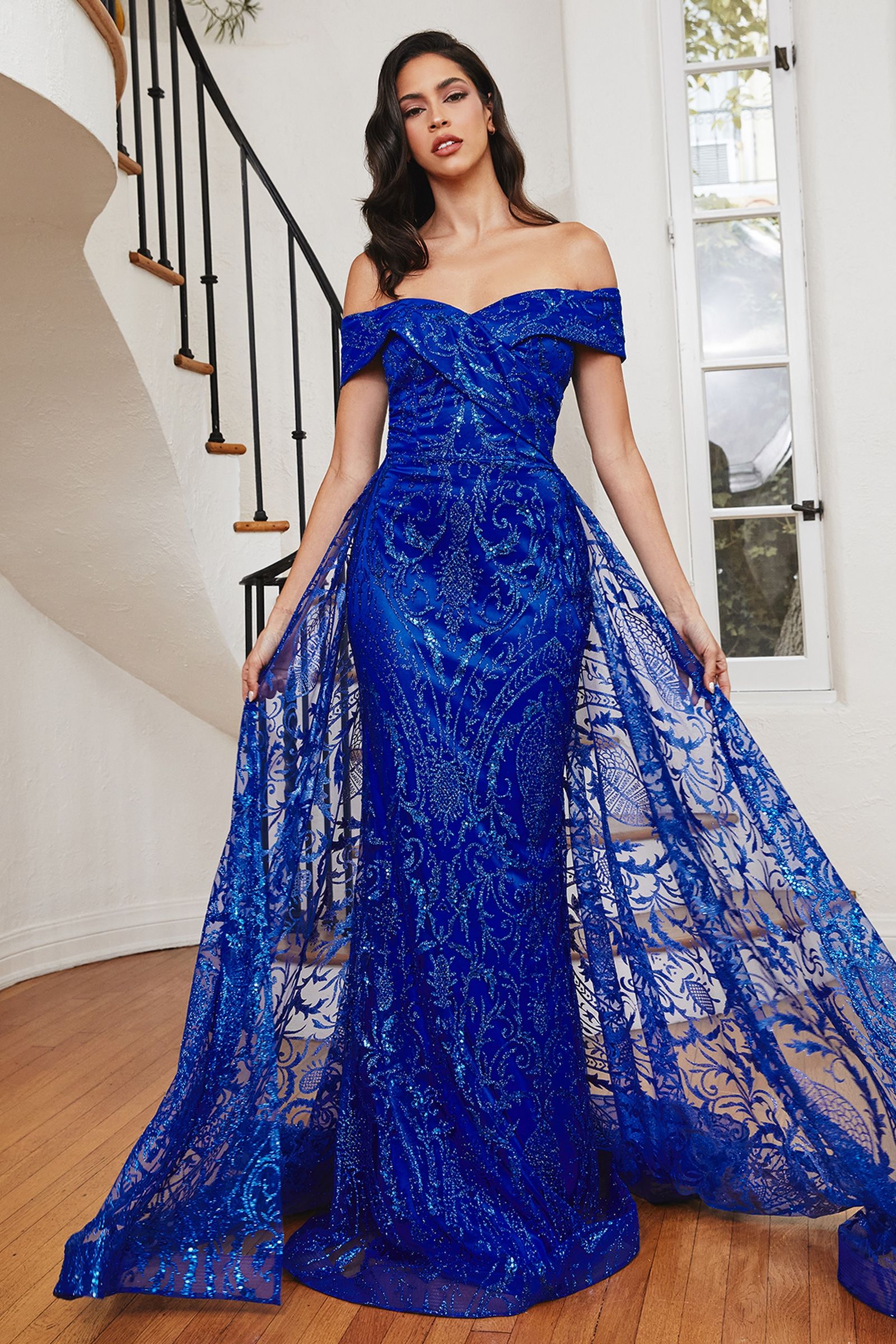 LaDivine J836 Long Off Shoulder Evening Gown